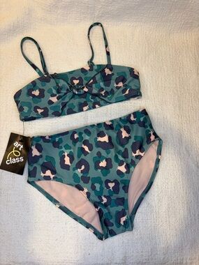 NWT Art Class Girls Bikini Set Leopard Print High Waist Swimsuit Large 10/12